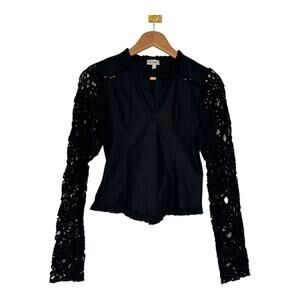 The Odells Black Button Front Crochet Sleeve Blouse Small
